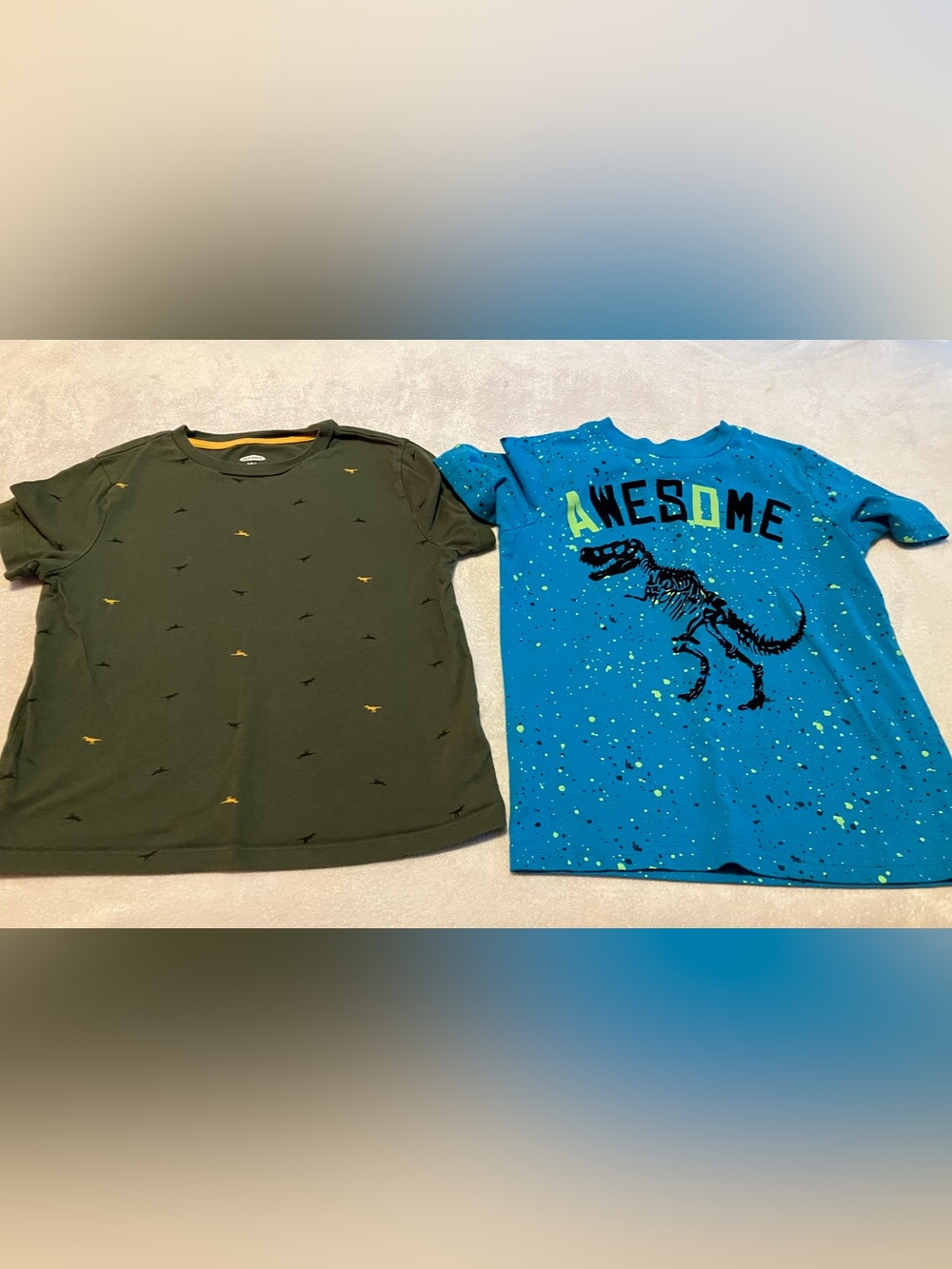Kids Short Sleeve Dinosaur Graphic Tees - Blue & Green